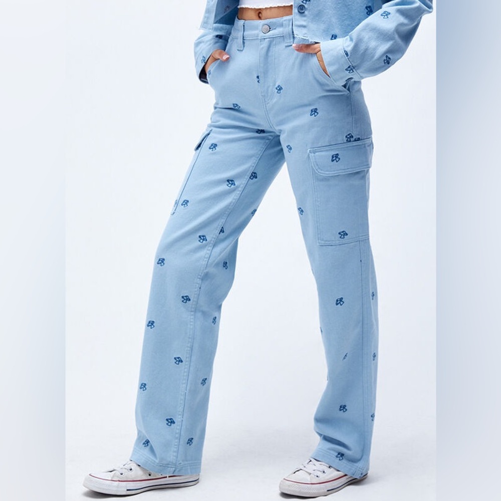 Pacsun Mushroom-Embroidered Baggy Cargo Pants